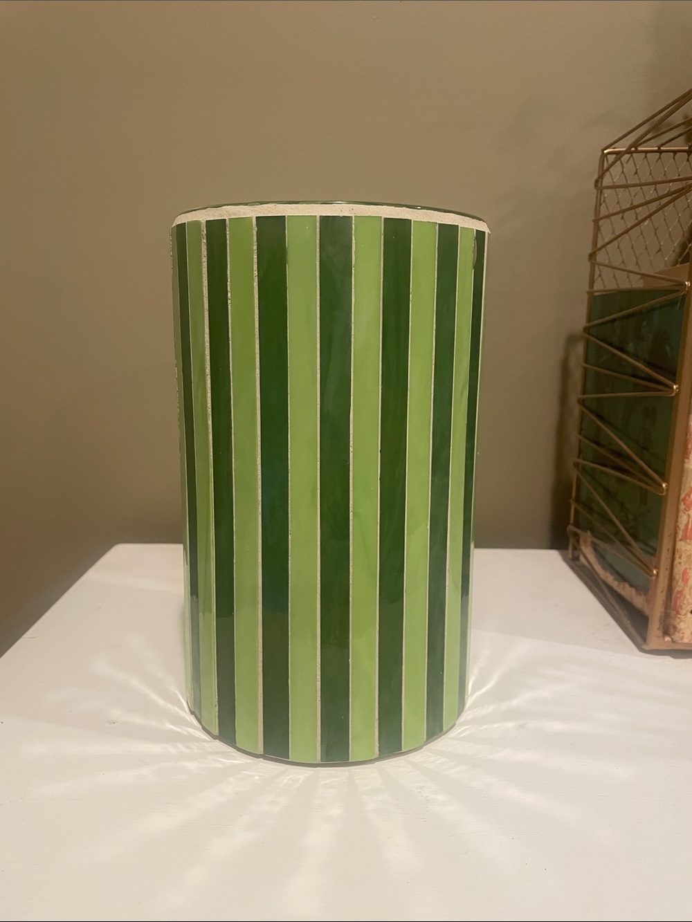 Two tone green ceramic canister - vase